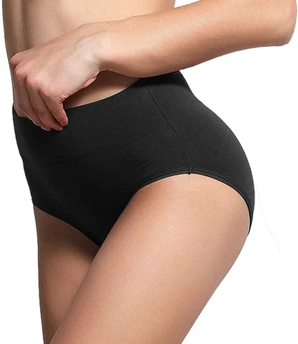 Vista 5 de UMMISS - Ropa interior de algodón de cintura alta para mujer, cobertura completa, suave, cómoda, multipack de braguitas Negro-gris-total