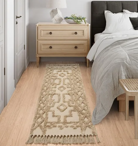 Vista 23 de Uphome Alfombra de Baño Bohemia de 2' x 3', Alfombras Pequeñas de Dormitorio Estilo Granja Lavables con Borlas, Tapetes de Baño Geométricos Beige