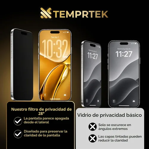 Vista 7 de TEMPRTEK+ 2 Pack para iPhone 14 Pro Protector de Pantalla de Privacidad, Vidrio Templado Antiespía, Resistencia a Rayaduras y Huellas Digitales