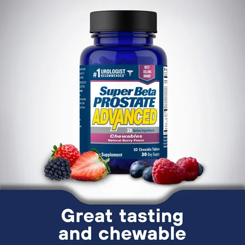 Vista 2 de SUPER BETA PROSTATE Advanced Chewables - Suplemento de apoyo de próstata para la salud masculina (60 masticables, 1 botella)