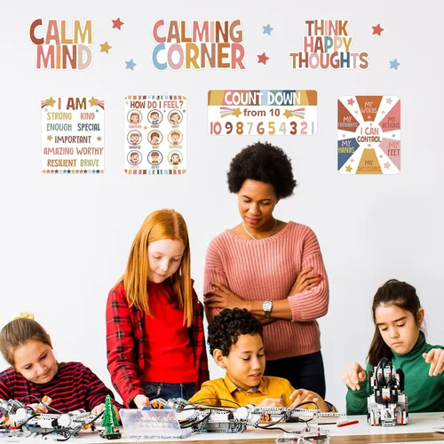 Vista 7 de Pajean Juego de tablero de anuncios para rincón de calma en el aula, conjunto de decoración para el aula, tabla de sentimientos, gestión