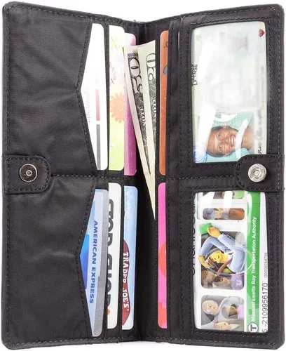 Vista 2 de Big Skinny Billetera ejecutiva de piel para mujer con pliegue doble, porta hasta 40 tarjetas