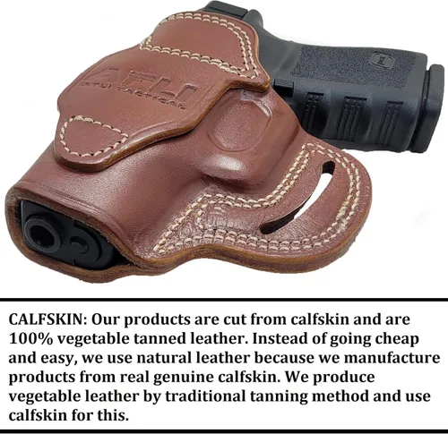 Vista 4 de OWB - Funda de cuero Glock 19 – Funda para panqueques para Glock 19 – Fundas Glock 19X – para Glock19 19X 32, Canik TP9DA, Sig P225 Pistolas – Funda