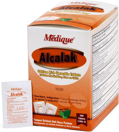 Vista 2 de Medique Products 10164 Alcalak Antiácidos Tabletas, paquete de 24, masticables, color blanco Portable 24-pack of chewable antacid tablets for