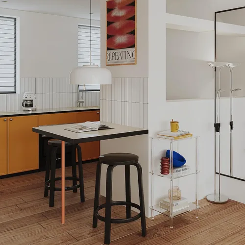 Vista 5 de Aquiver Mesa auxiliar alta de acrílico, mesa auxiliar de 3 niveles para espacios pequeños, mesita de noche alta transparente para sala de estar