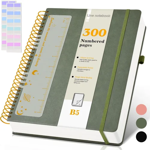 Vista 16 de Cuaderno de espiral A4 de 8.5 x 11 pulgadas, 256 páginas numeradas, de tapa dura, de cuero, para mujeres y hombres, cuadernos grandes rayados
