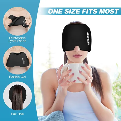 Vista 4 de Sombrero frío, tapa de hielo, envoltura de cabeza de hielo, terapia fría y caliente, reutilizable 360 compresión, envoltura flexible para la cabeza