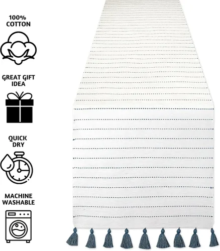 Vista 2 de Folkulture Camino de mesa con borlas de 108 pulgadas de largo para mesa de comedor o decoración estilo granja, camino de mesa rústico para tocador