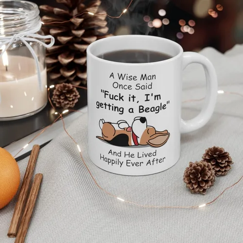 Vista 7 de Taza divertida para mujeres dueñas de mascotas – Taza para café «A Wise Woman Once Said», blanca, 325 ml., Beagle - Sabio hombre 1