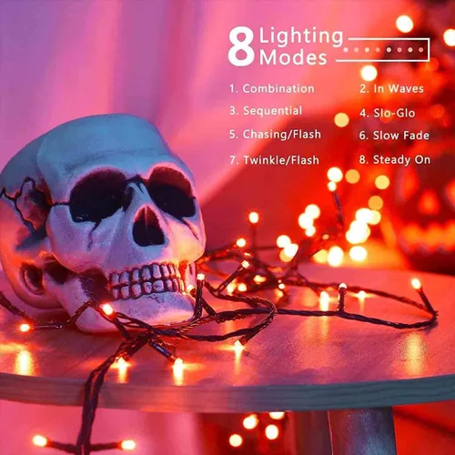 Vista 4 de Guirnalda de luces solares para exteriores, impermeables, 33 pies, 100 luces LED solares, 8 modos, luces solares de Navidad para patio, árbol
