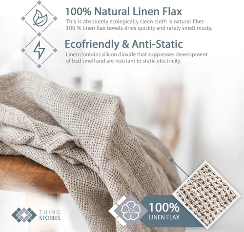 Vista 2 de Toalla de baño 100% lino de 35 x 70 pulgadas, toalla de baño de lino europeo de tejido abierto de gran tamaño, toallas de baño exfoliantes ligeras