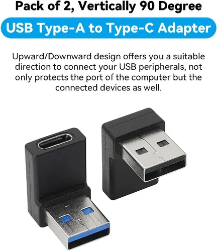 Vista 11 de Herfair Adaptador USB C a A de 90 grados, paquete de 2 unidades de ángulo recto USB3.2 Tipo-C hembra a un macho convertidor vertical de puerto USB