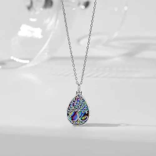 Vista 62 de Collar con colgante de urna de cenizas de cremación y árbol de la vida para mujer, plata de ley US1