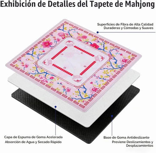 Vista 8 de Tapete Mahjong de 31.5 pulgadas para mesa con dados, tapete Mahjong con Rosa