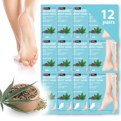 Vista 14 de Original Derma Beauty - Máscara de pies de 12 pares de hidratación intensa, aceite de aguacate, juego de mascarillas hidratantes para pies