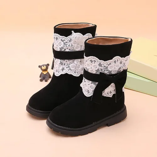 Vista 6 de Baby Girls Snow Boots Kids Booties Non-Slip Princess Shoes Toddler Winter Warm Prewalker Lace Bow Shoes Fleece Footwear