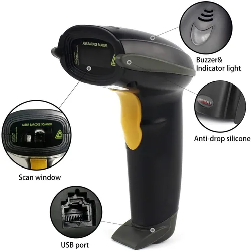 Vista 4 de Escáneres de código de barras con cable 1D para computadoras, cable USB UNIDEEPLY de código de barras láser de mano, etiqueta de escaneo manual