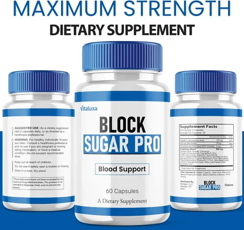 Vista 6 de Paquete de 2 cápsulas Block Sugar Pro, suplemento BlockSugar Fórmula avanzada en sangre máxima fuerza, BlockSugarPro Black Pills Premium Support