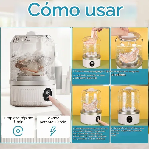 Vista 6 de Mini lavadora portátil, lavadora de ropa interior, mini lavadoras automáticas 2025, lavadora inalámbrica recargable, lavandería de viaje compacta
