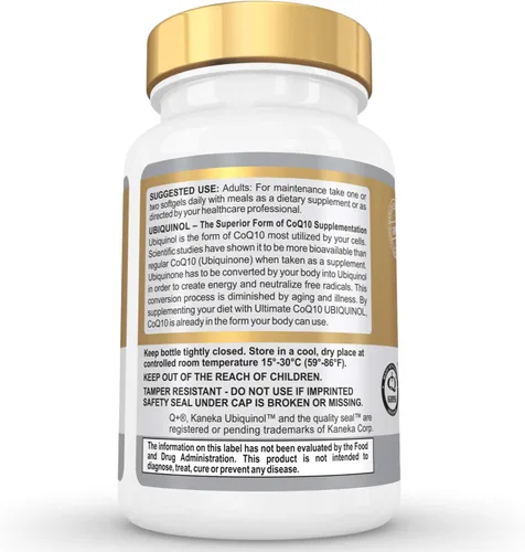 Vista 5 de Ultimate CoQ10 Ubiquinol (100 mg) – Supreme cardiovascular, antioxidante, & Suplemento Antienvejecimiento – Más de 4 x Más eficaz – Pure Kaneka Qh