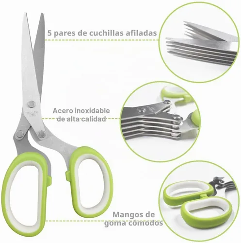 Vista 4 de Tijeras de corte de hierbas de 5 cuchillas con cubierta de seguridad, peine de limpieza - verde