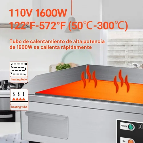 Vista 2 de Plancha Eléctrica de Encimera de 22" 1600W 110V Antiadherente Comercial para Restaurante Teppanyaki con Control de Temperatura Ajustable de Acero