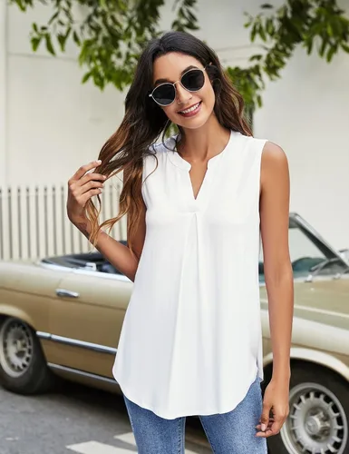 Vista 2 de Newchoice - Camiseta para mujer, cuello en V, sin mangas, blusa para verano, holgada, casual