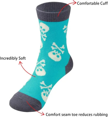 Vista 5 de COTTON DAY Kids Boys Fun Novelty Socks Colorful Pattern Design Shark Scull Robot Dinosaur