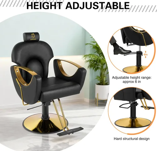 Vista 6 de Silla de peluquería hidráulica, sillas de salón Silla giratoria de 360 grados, altura ajustable para estilista de peluquería de salón de tatuajes