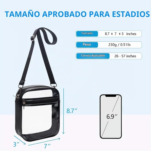 Vista 3 de Paxiland Clear Bag for Stadium Events, 8.7"x7"x3"PU Leather Clear Purse