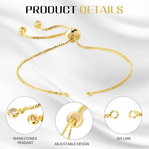 Vista 3 de Junkin 30 pulseras deslizantes de 8.7 pulgadas, pulsera ajustable con extremos de diamantes de imitación, cadenas extensoras para hacer joyas