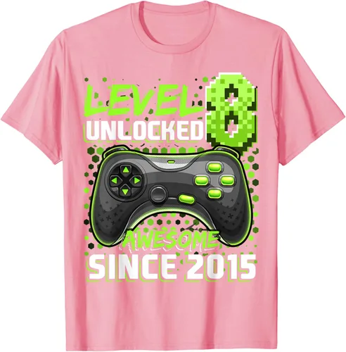 Vista 95 de Level 8 Unlocked Awesome 2015 Video Game 8th Birthday Boy T-Shirt, Negro