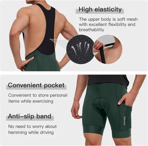 Vista 4 de Santic Pantalones cortos de ciclismo para hombre, mallas acolchadas 4D con bolsillo