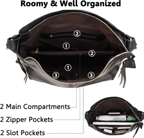 Vista 5 de VX VONXURY Bolsos Hobo para mujer, bolso de mano de piel sintética para mujer, bolso de hombro mediano con bolsillos laterales para el trabajo