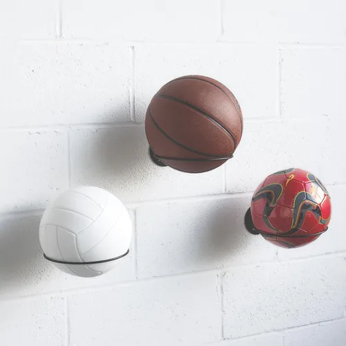 Vista 3 de Soporte de pelota de deportes para montaje en pared y exhibidor organizador de metal, para pelotas de baloncesto, fútbol y voleibol, multifunción.