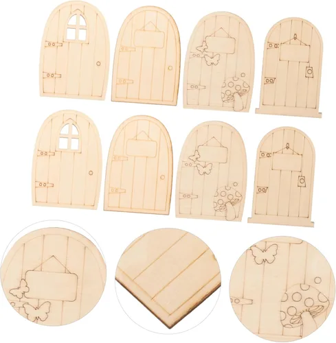 Vista 7 de EXCEART 8 piezas Mini sin pintar en blanco para la puerta de la casa, decoración de artesanía de madera DIY para sala de estar