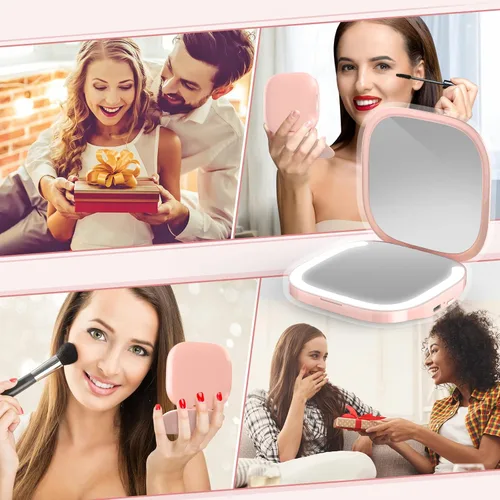 Vista 6 de MY BEAUTY LIGHT Espejo compacto brillante con luz de aumento recargable duradera 1X/3X, espejo de maquillaje de viaje de 3000K-6000K con luces