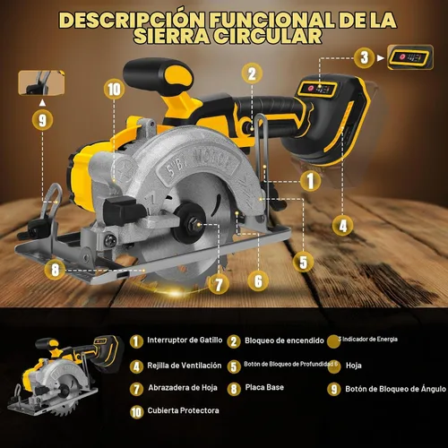 Vista 5 de Sierra circular inalámbrica de 5 pulgadas para batería Dewalt 20V Max, sin