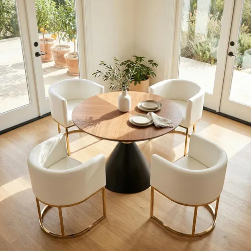 Vista 37 de HNY Silla de comedor moderna de mediados de siglo tapizada en forma de barril, negra, con brazos, silla de cocina y comedor de cuero, silla auxiliar