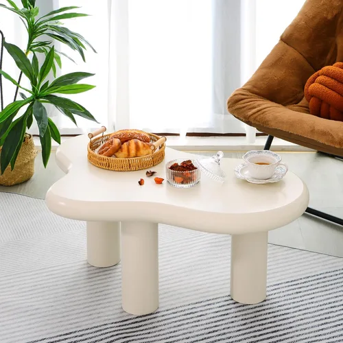 Vista 4 de Mesa de Centro Nube de 34"(L), Mesa de Centro de Madera Moderna para Sala de Estar, Mesas Centrales de Acento Únicas con 3 Patas, Mesas de Té