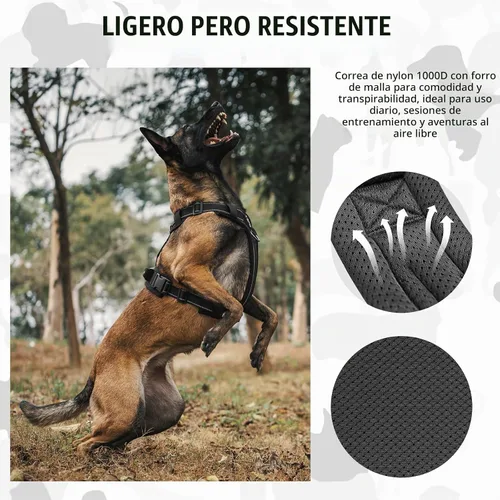 Vista 5 de OneTigris - Arnés para perro, chaleco para perro con acolchado suave sin tirones, nylon ajustable táctico de alta resistencia para perros medianos
