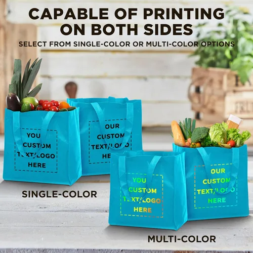 Vista 7 de DISCOUNT PROMOS Juego de 10/50/100 bolsas de tela reutilizables personalizadas, paquete a granel personalizado, plegable, lavable, bolsa de compra