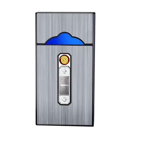 Vista 10 de Caja de cigarrillos de aluminio con encendedor eléctrico, encendedor USB recargable, regalo para mujeres, hombres, padre, madre (negro)