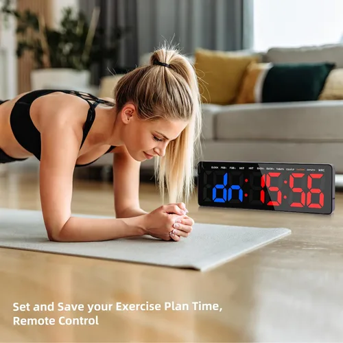 Vista 6 de Reloj temporizador de gimnasio de 13 pulgadas, temporizador de intervalos de entrenamiento con control remoto, cronómetro de cuenta regresiva