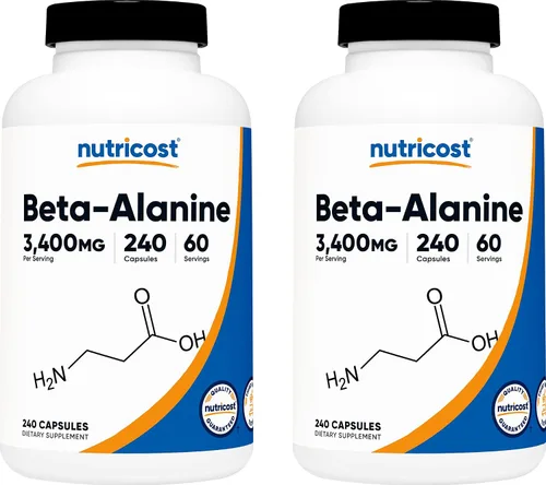 Vista 7 de Nutricost Cápsulas de Beta-Alanina 3400mg, 120 Cápsulas (30 Porciones) - Beta Alanina Potente, Sin Gluten y Sin OGM, 850mg Por Cápsula