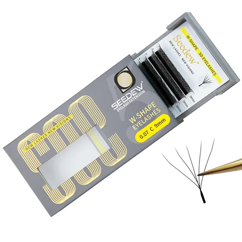 Vista 28 de Extensiones de pestañas 3D, rizo LU/M de 0.003 in, MIX8-0.591 in, 12 filas por bandeja, tallo plano en forma de W, injerto de pestañas natural PBT