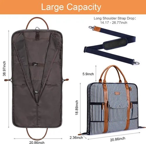 Vista 5 de Bolsa de ropa de mano para viajes de negocios, S-ZONE lona cuero para hombre