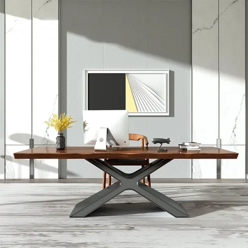 Vista 4 de Escritorio moderno de madera maciza para computadora de oficina, 2.0 in de grosor, mesa de estudio, mesa de estudio, soporte de metal robusto