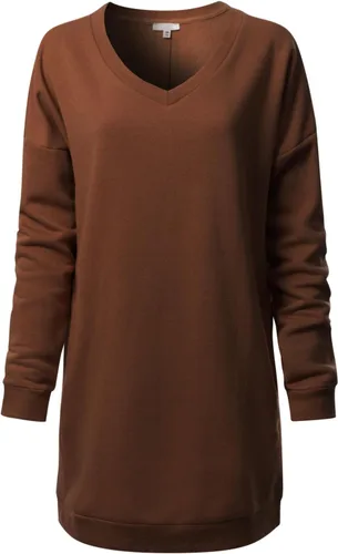 Vista 30 de MixMatchy Sudadera casual de forro polar con cuello en V para mujer, manga larga, túnica para otoño e invierno Negro (cuello redondo)