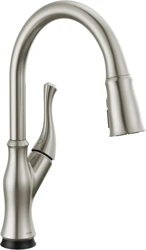 Vista 22 de DELTA Ophelia - Grifo de cocina de oro cepillado con pulverizador extraíble, grifo de fregadero de cocina de un solo agujero moderno, una sola